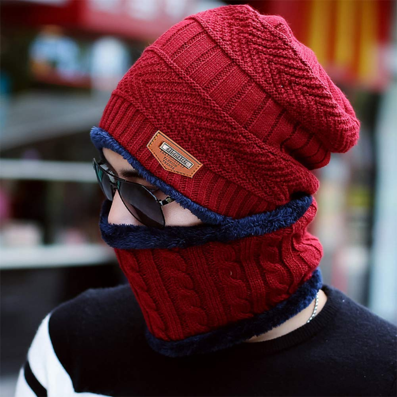 Warm Winter Beanie Hat & Scarf Set Stylish Knit Cap for Men Women