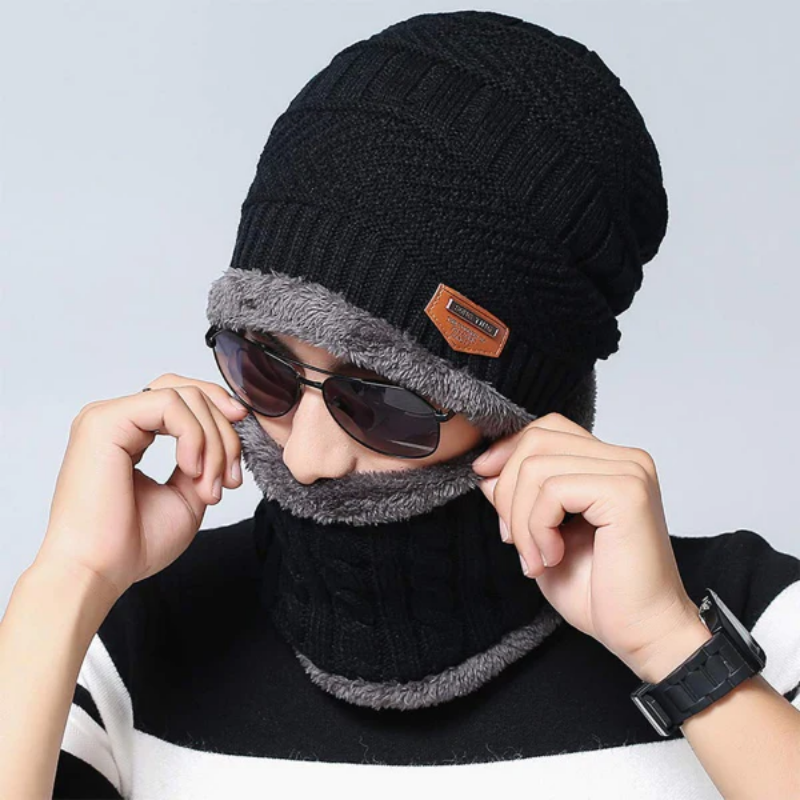 Warm Winter Beanie Hat & Scarf Set Stylish Knit Cap for Men Women