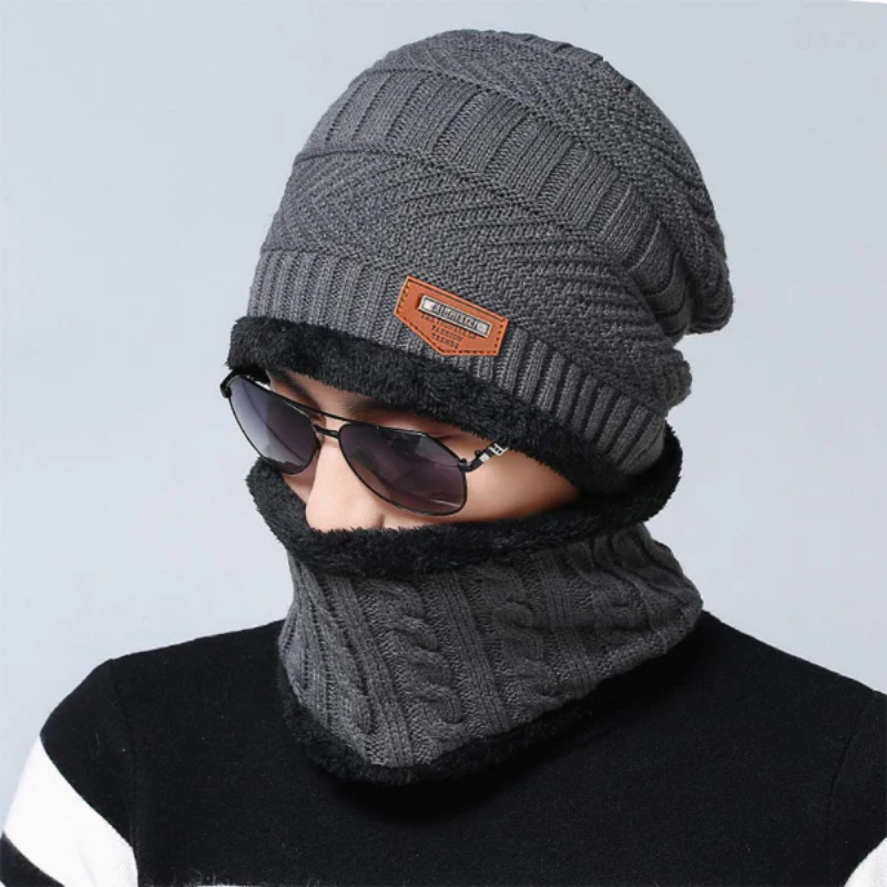 Warm Winter Beanie Hat & Scarf Set Stylish Knit Cap for Men Women