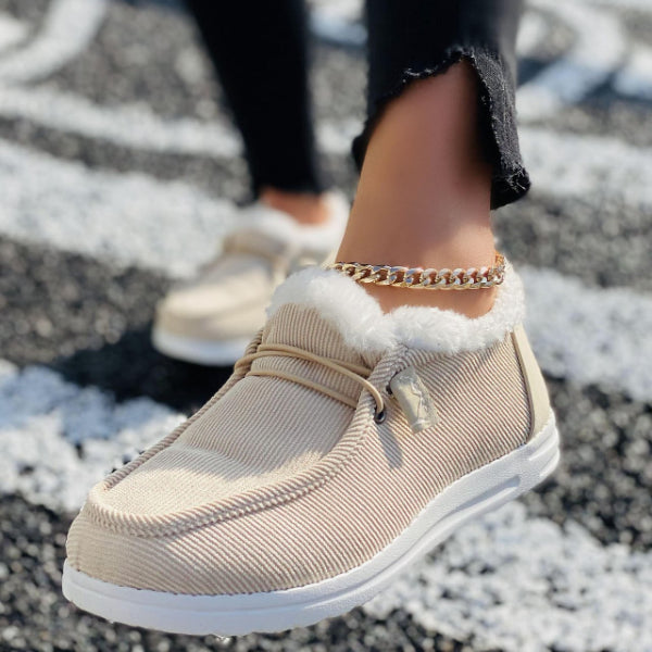 Ladies Winter Non-slip Fleece Thick Warm Flat Loafers