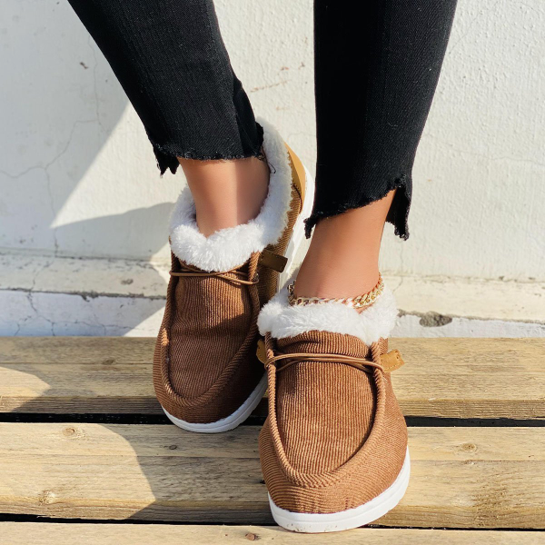 Ladies Winter Non-slip Fleece Thick Warm Flat Loafers