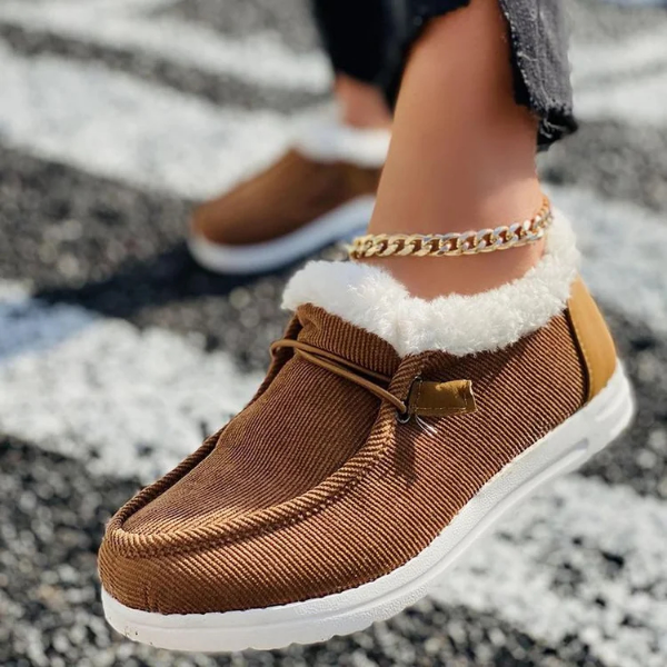 Ladies Winter Non-slip Fleece Thick Warm Flat Loafers
